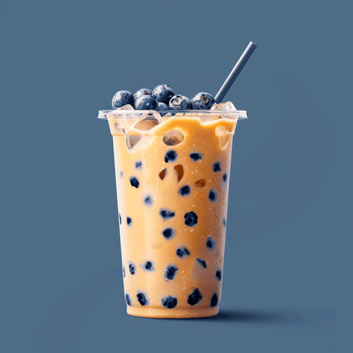 Realistic boba illustration on flat indigo background