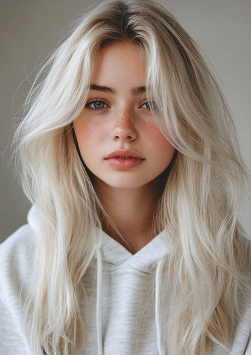 Bright portrait of a 20-year-old woman with blonde hair