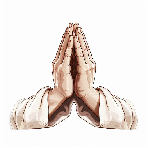 Minimalist style praying hands clipart, on white background