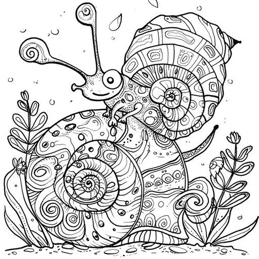Whimsical caterpillar on a snail's back