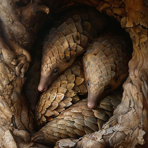 Pangolins nestled, safe from predators in the wild