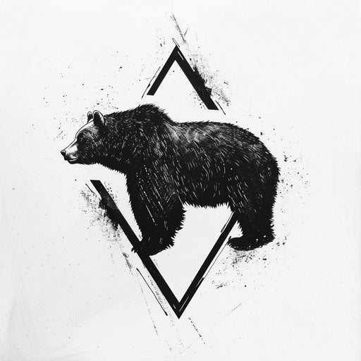 Bear silhouette in animal-themed triangle tattoo on white