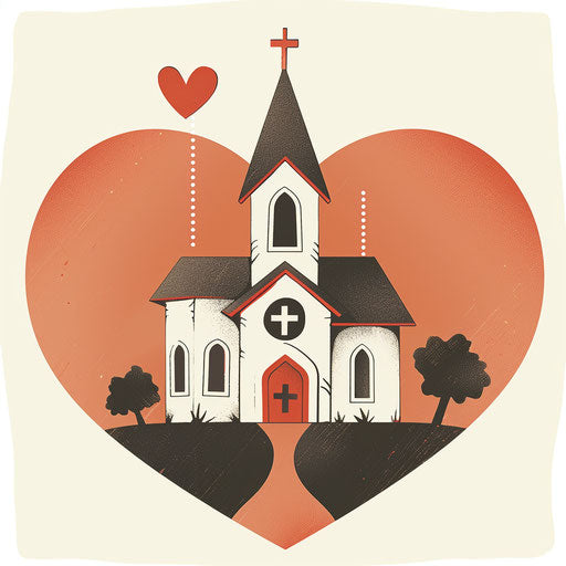 Symbol of a church with a heart in the shape of a heart