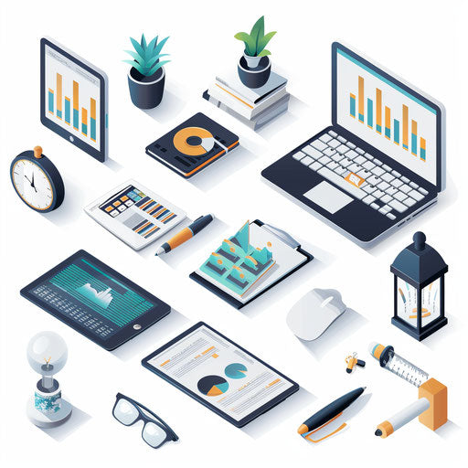 Realistic business clipart on flat white background