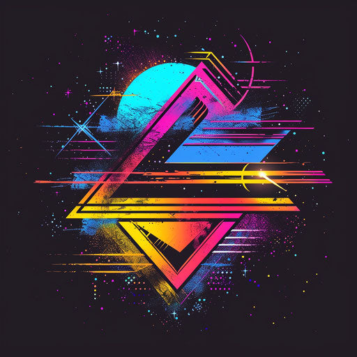 Retro t shirt logo design with neon colors and dark background