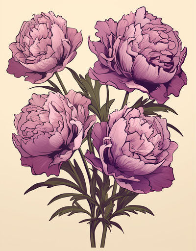 Three peonies for floral tattoo vector art on beige background