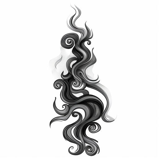 Dark mark with smoke-like tendrils in shades of gray, elegant sketch