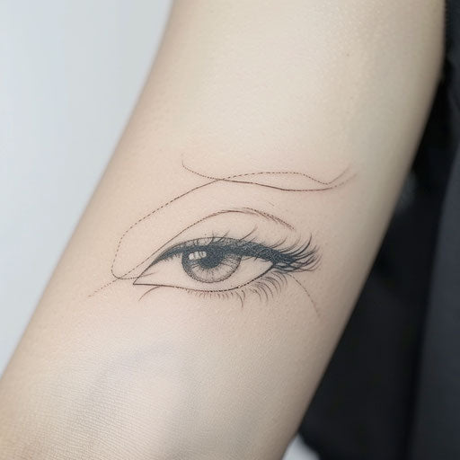 Minimalist tattoo of a small, fine line eye design