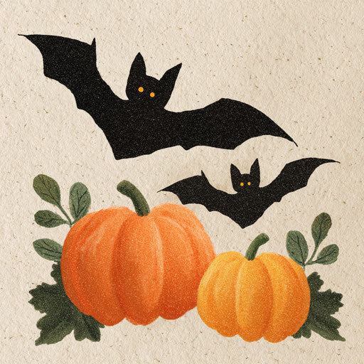 Bats and Pumpkins Under a Spooky Sky