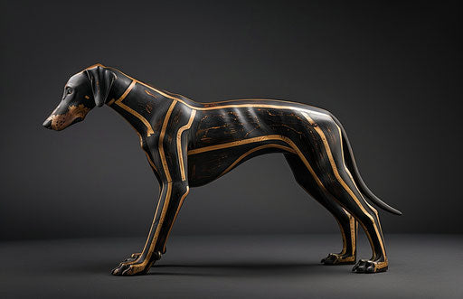 Doberman breeding, strong contour style, 1000–1400 CE, light black and gold