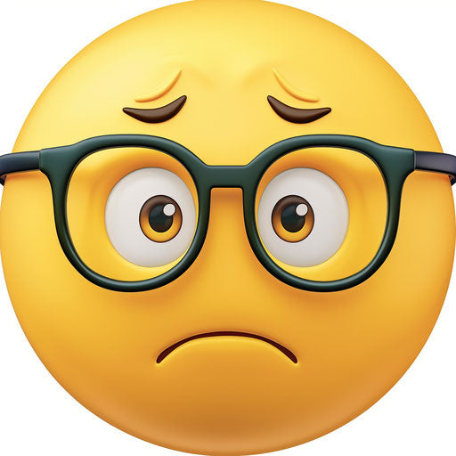 Yellow emoji face with glasses, confused expression