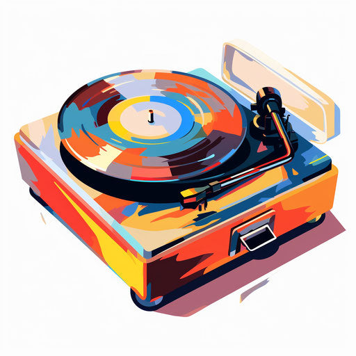 Illustration of a record player in the style of Oil painting, on a white background