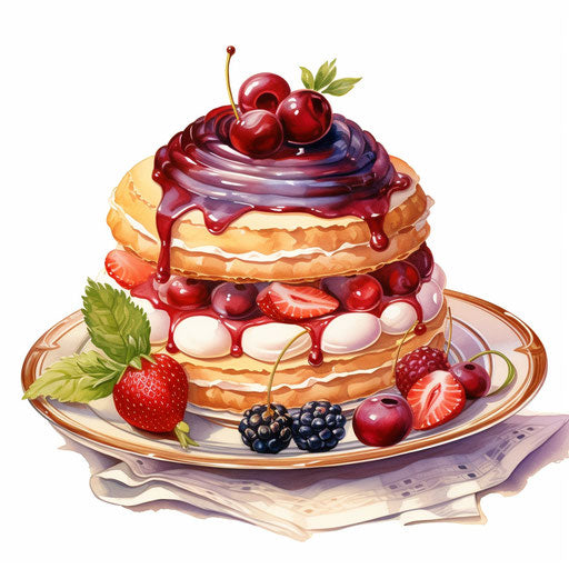Dessert clipart in Oil painting style on white background