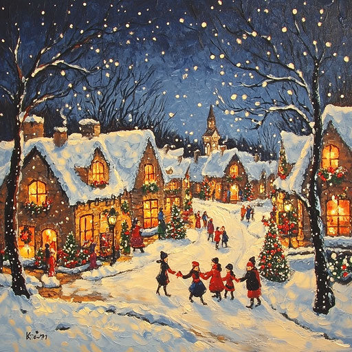 Cozy Christmas village under a starry sky