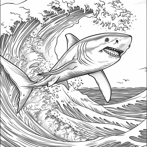 Shark jumping over a wave