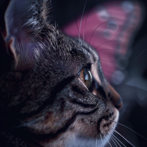 Pink butterfly with cat in distinctive noses style