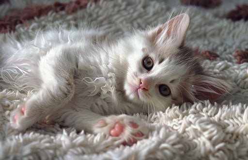 White kitten on white wool blanket