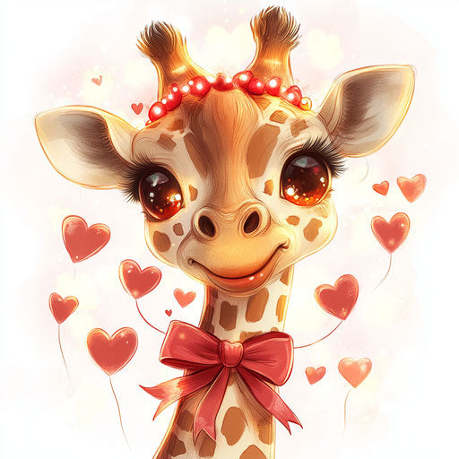 Valentine-themed giraffe with a bow