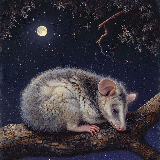 A gentle white-tail possum basking in the glow of a full moon, on a starry night.