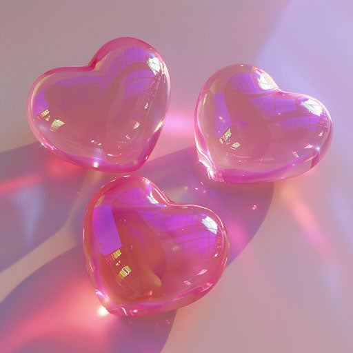 Pink hearts on white background in princesscore style, text and emoji