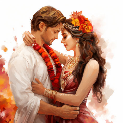 Hindu wedding clipart png in the style of Oil painting, on a white background
