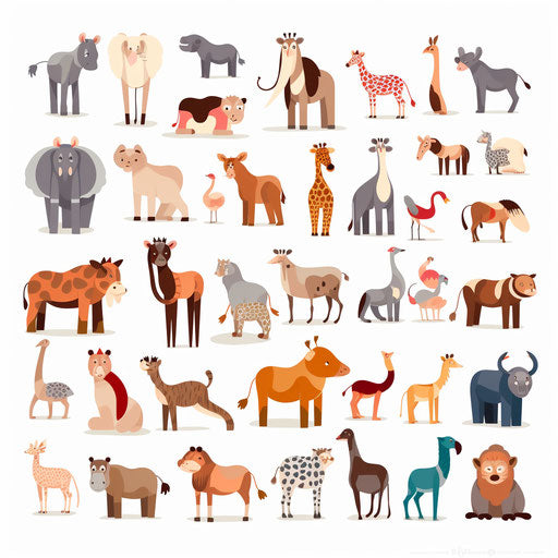 Zoo animals clipart in Minimalist style, on white background