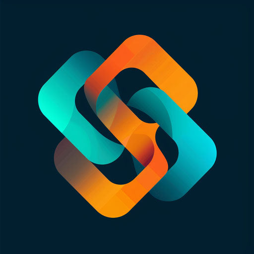Innovative company logo with abstract shapes and vibrant gradient, teal and orange colors