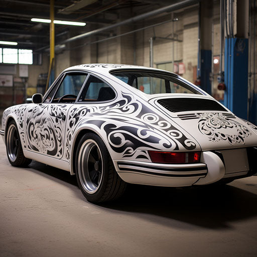 Custom designed decals following the contours of the classic Porsche 911 Carrera