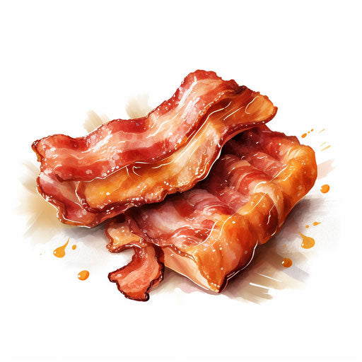 Bacon illustration in the style of Chiaroscuro Art, on a white background