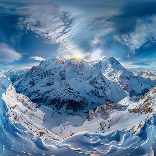 Panoramic view of Eiger's snow-capped peaks under a brilliant blue sky