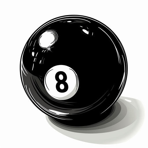 Stylized glossy black and sharp white 8 ball