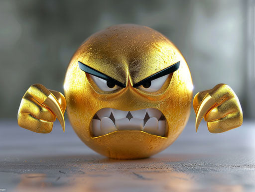 Golden angry emoticon with two claws