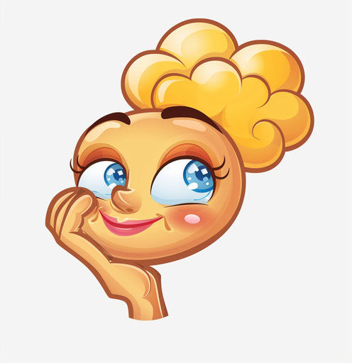 Thoughtful emoticon with thought bubble, cartoon style