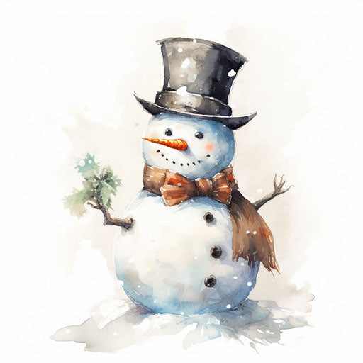 Snowman clipart in Oil painting style on white background