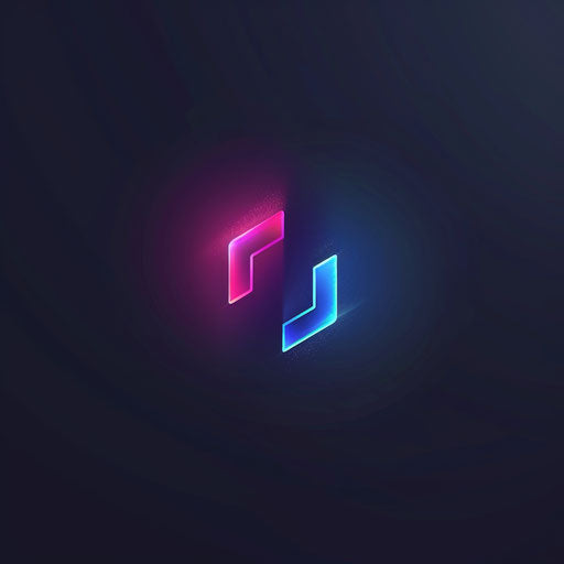 Neon logo with a minimalist design and vibrant neon pink and blue colors, on a dark background