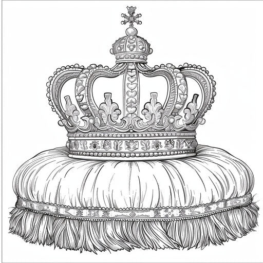 Royal crown on a cushion with detailed tassels