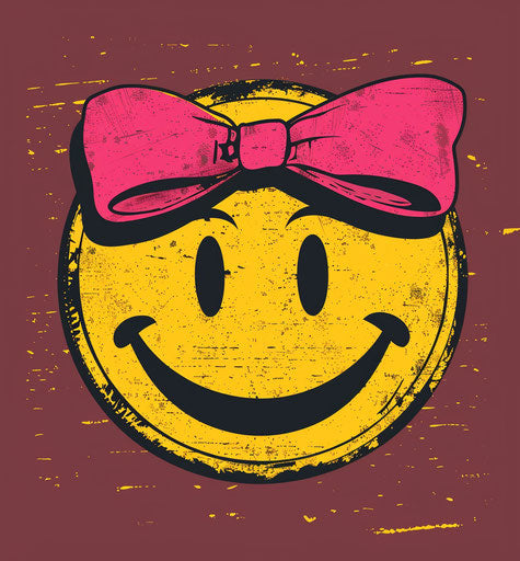 Cheerful girl smiling face with pink bow, dark yellow and maroon