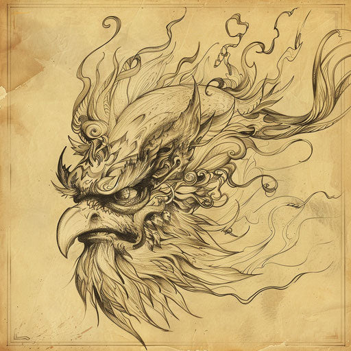 Hand-drawn tattoo sketch of a Tengu