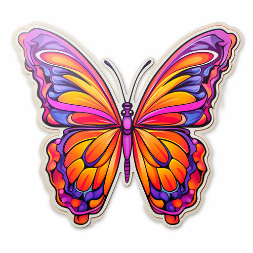 Pink and orange butterfly sticker, tattoo style, simple