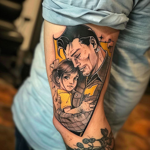 Father daughter tattoos comic book style Humberto Ramos