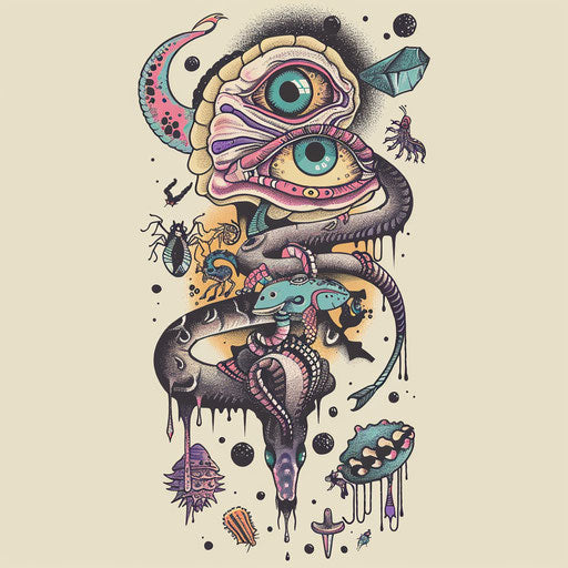 Surreal flat tattoo sketch in clipart style