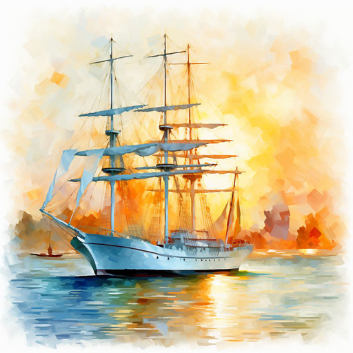 Ship clipart in the style of Impressionistic Art, on a white background
