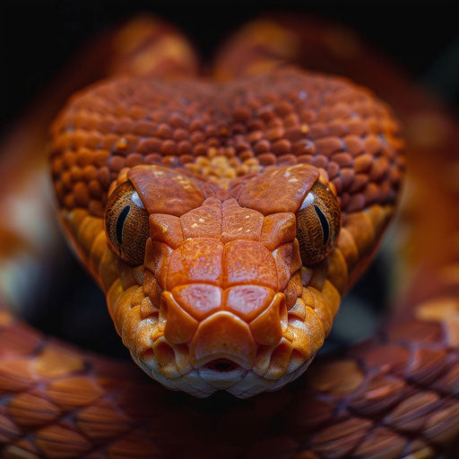 Copperhead snake with intense eye contact, in the style of Elke Vogelsang