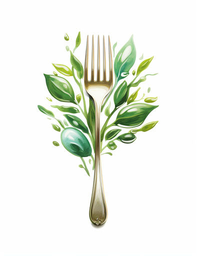 Olive leaf, fork and spoon in green plate logo vector