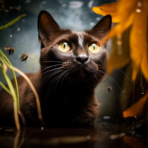Burmese cat looking at an insect