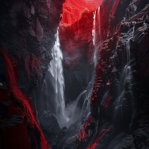 Ruby Falls with dark shadows and intense contrast