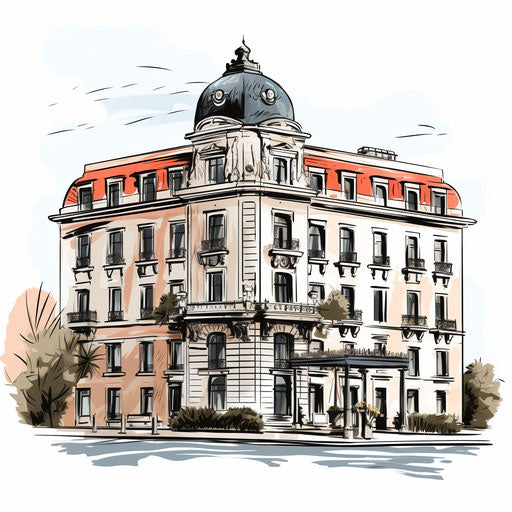 Chiaroscuro Art style illustration of a hotel