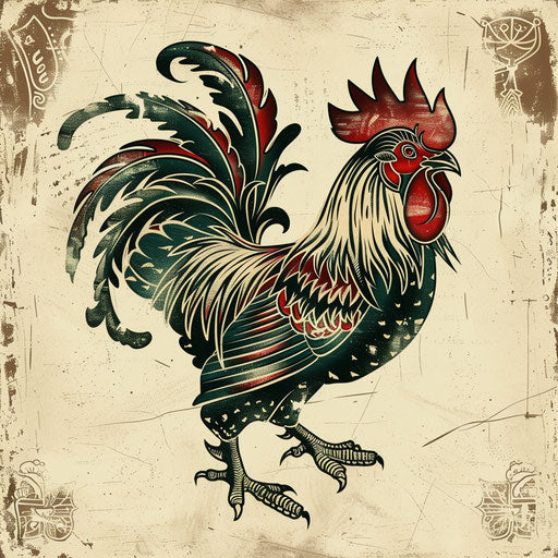 Vintage rooster tattoo in poster style