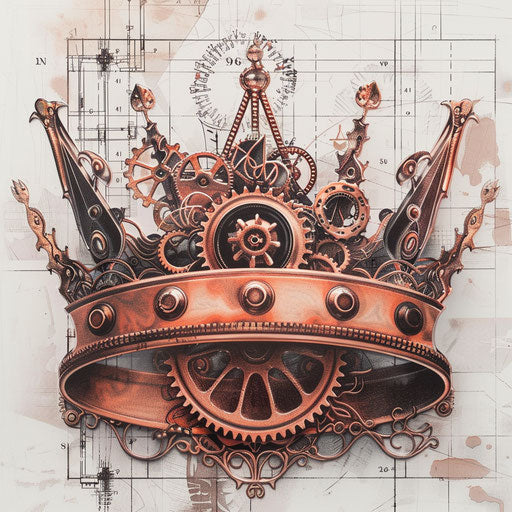 Steampunk queen crown tattoo with gears and copper elements