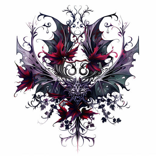 Gothic style Holly tattoo illustration, dark and moody colors with elaborate details on white background